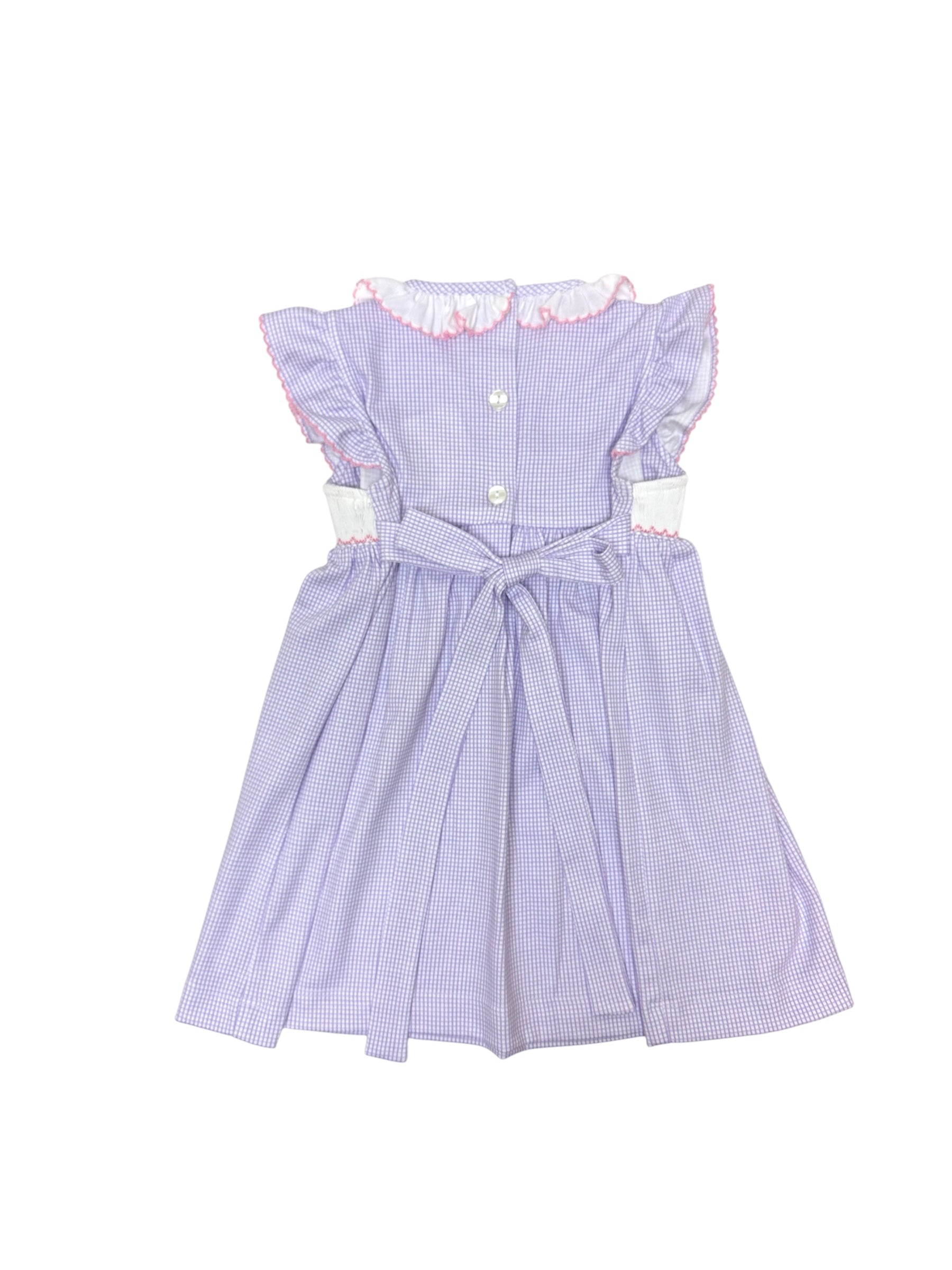 Petit Bebe Ice Cream Lilac Knit Gingham Sleeveless Dress W/White Ruffle Collar 431D-MS26