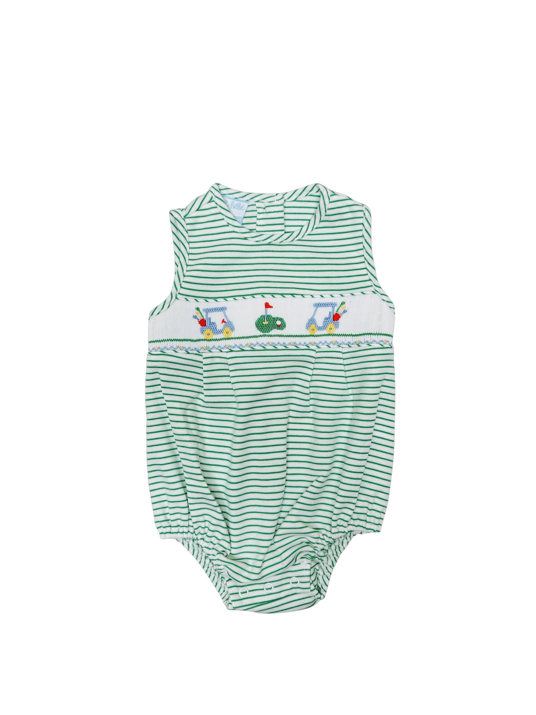 Petit Bebe Golf Boy's Green Knit Stripe Boy's Sleeveless Sunbubble 438H-MS26 5304