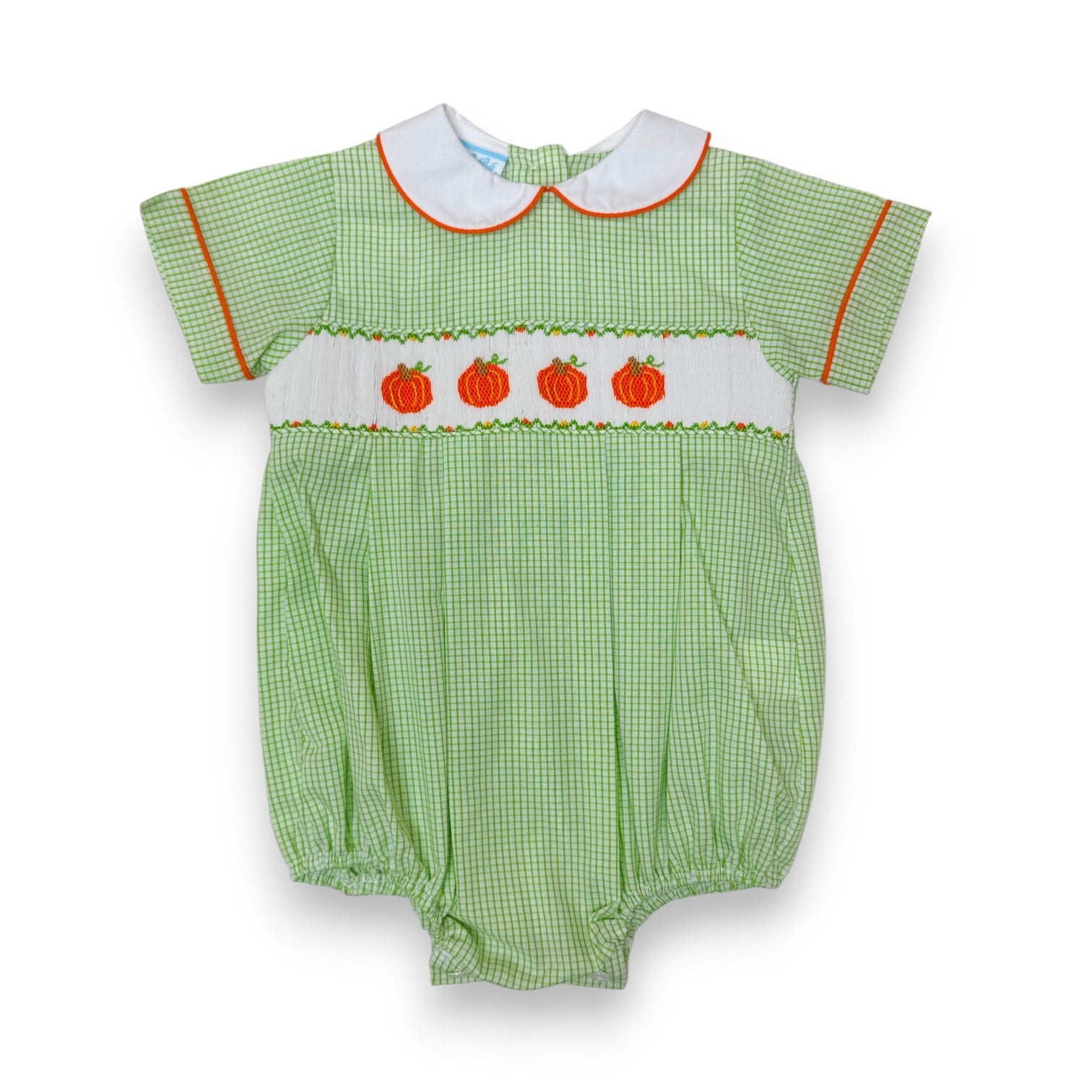Petit Bebe Pumpkin Green Check Short Bubble