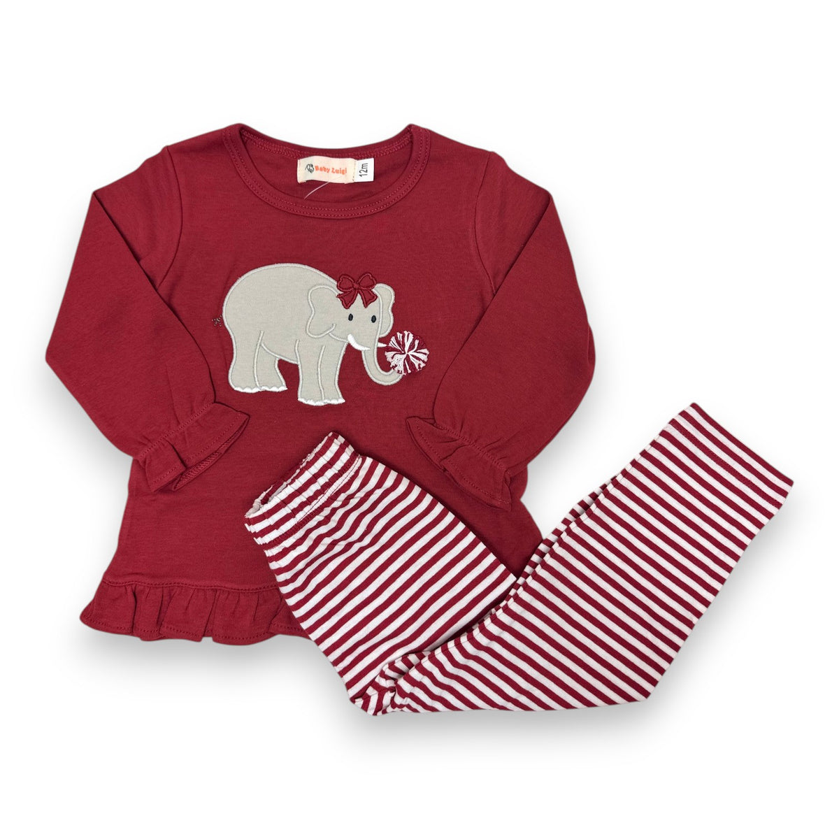 Luigi Maroon Shirt W/Elephant & Pom Pom & Maroon Stripe Legging 5310