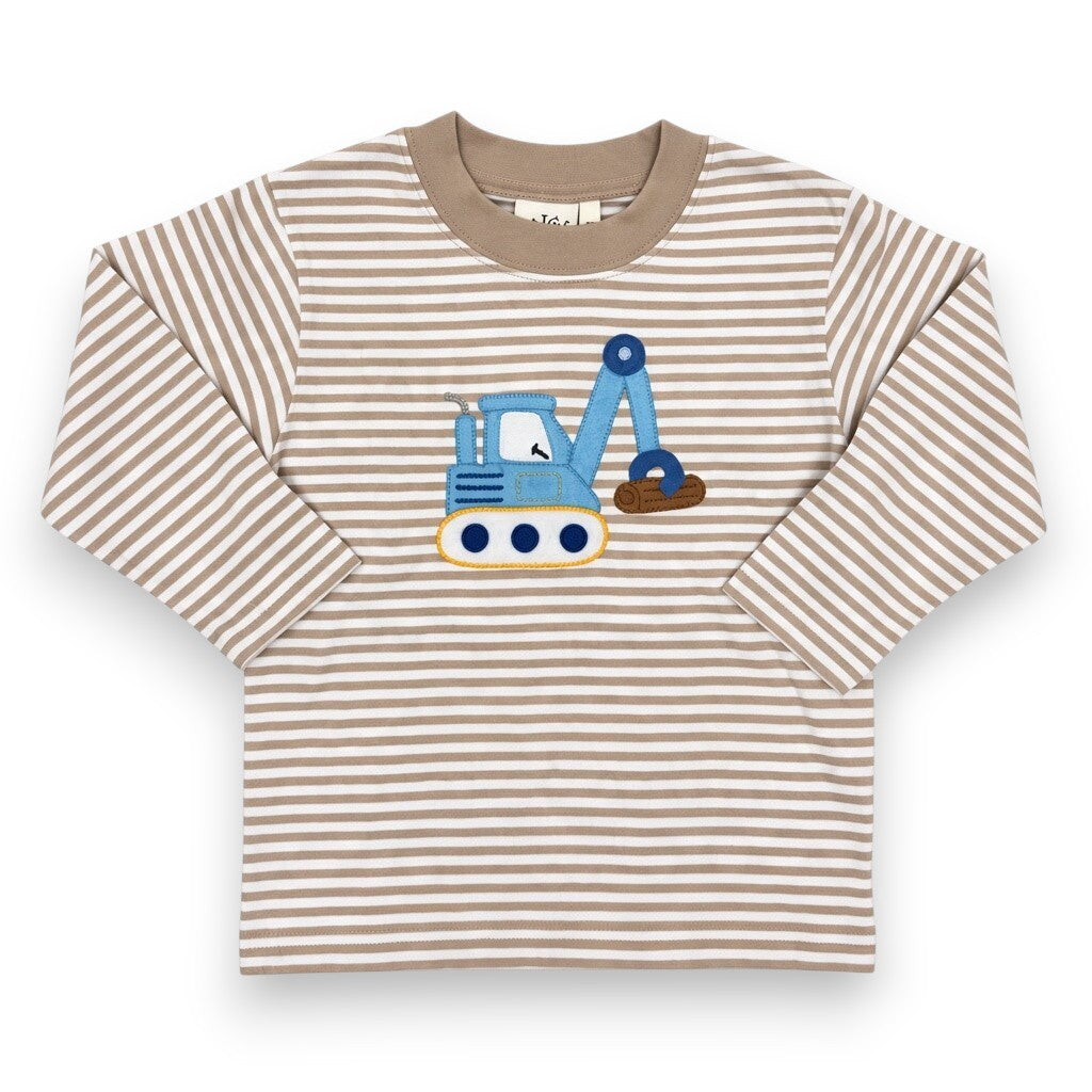 Luigi Boys L/S Stripe T-Shirt Retro Backhoe Sand/White T027 5310