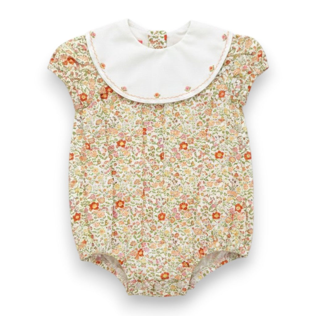 Claire & Charlie Orange liberty Print Girl's Short Bubble W/ Round Collar W/Embroidery 3000F-CF26