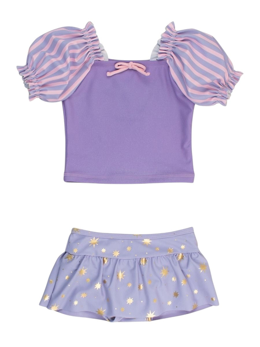 RuffleButts Amethyst Princess Puffed Sleeve Skirted 2-piece Swimsuit 1SW0814-00-P0817