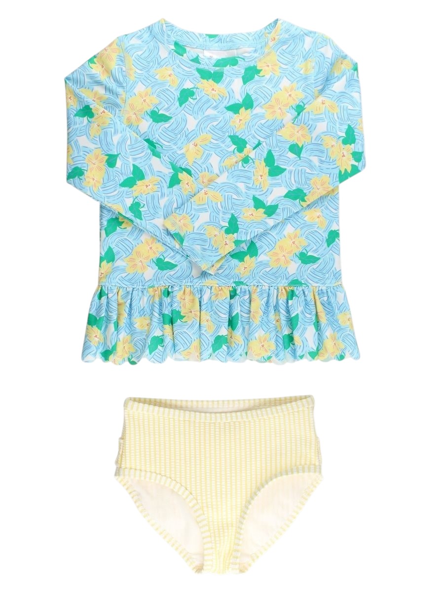 RuffleButts Blooming Basket Scallop Hem Long Sleeve Rash Guard W/Signature Rear Ruffles 1SW0383-00-P1139