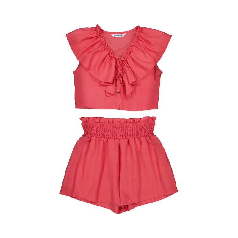 Mayoral Coral Ruffled Short Set 6207 5302