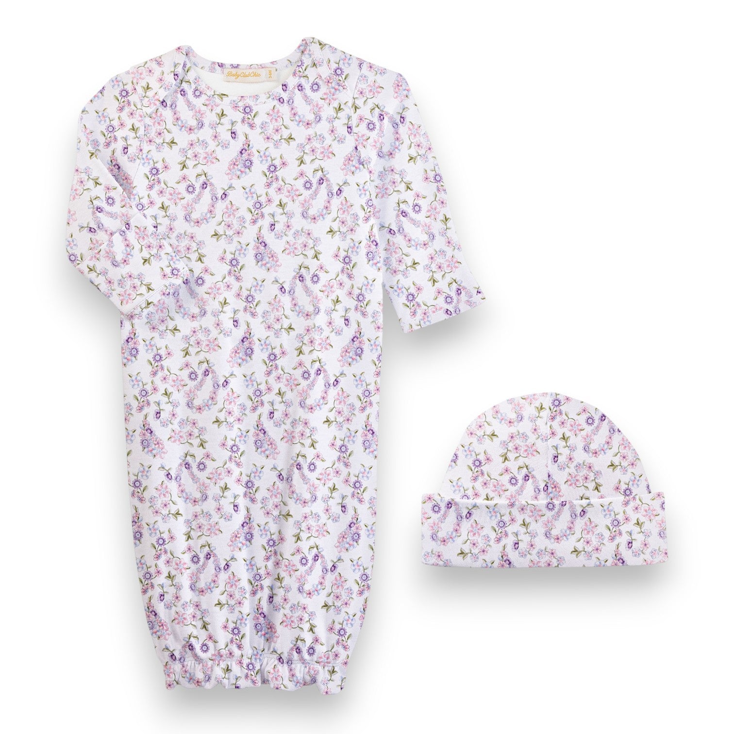 Baby Club Paisley Romance Printed Pima Gown & Hat Set SET021383