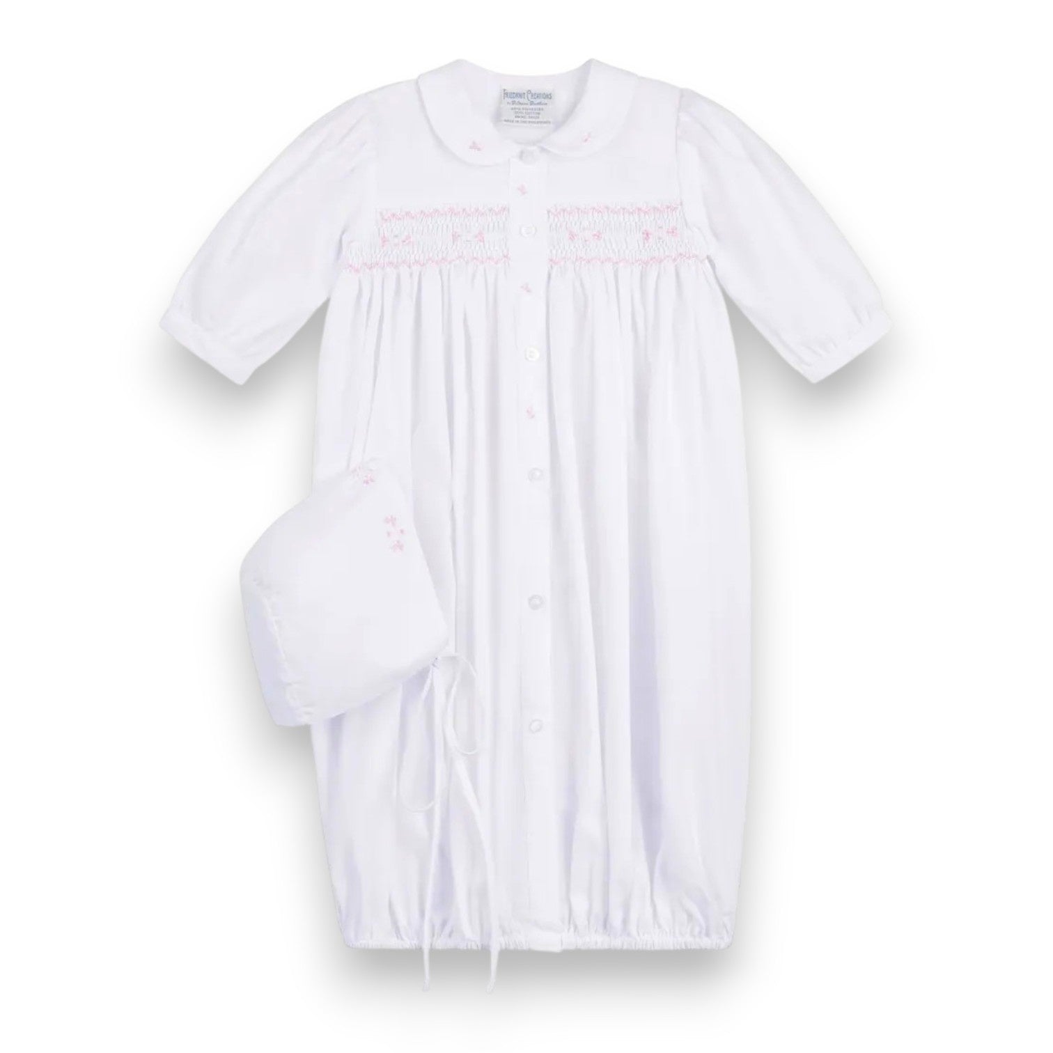 Feltman Brothers Girls Smocked Bud Take Me Home Gown White/Pink 1188