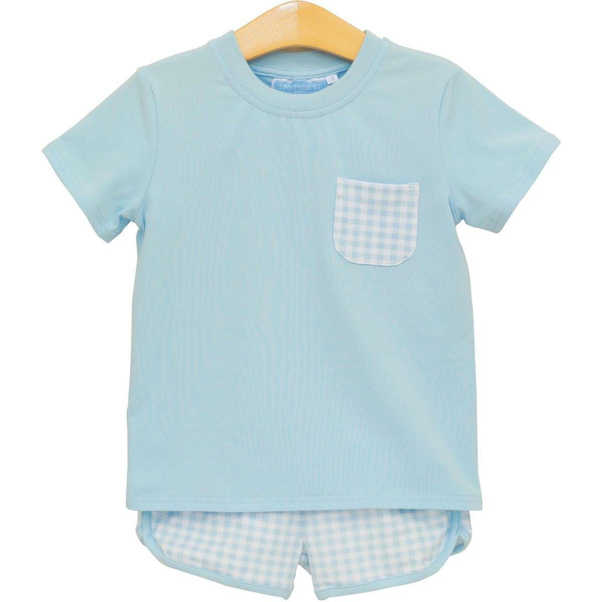 Trotter Street Kids Madden Short Set Light Blue Gingham TSK-02578 5301