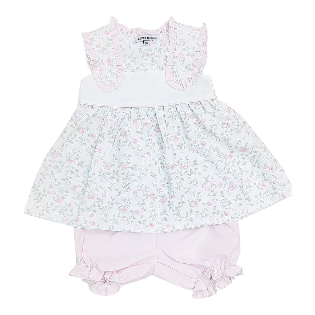 Sweet Dreams Pink Ruffle Shoulder Floral Print (Pink/Blue) Bloomer Set TT1382 5302