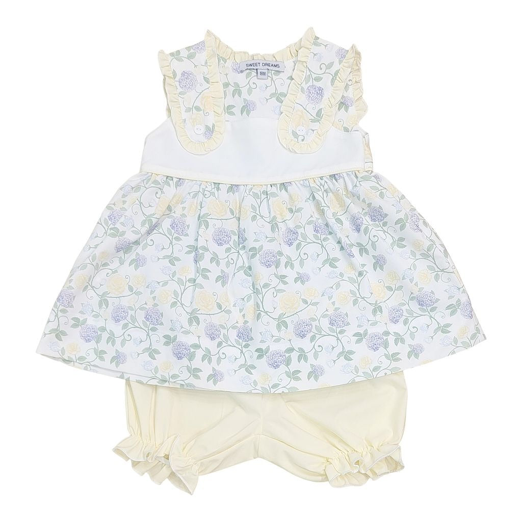 Sweet Dreams Yellow Ruffle Shoulder Floral Print Bloomer Set (Yellow/Purple) TT1385 5302