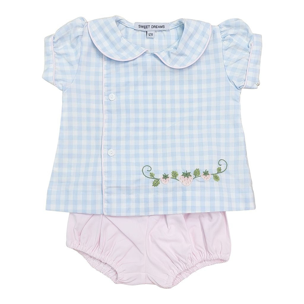 Sweet Dreams Blue Gingham Emb Strawberry Diaper Set TT1431 5302