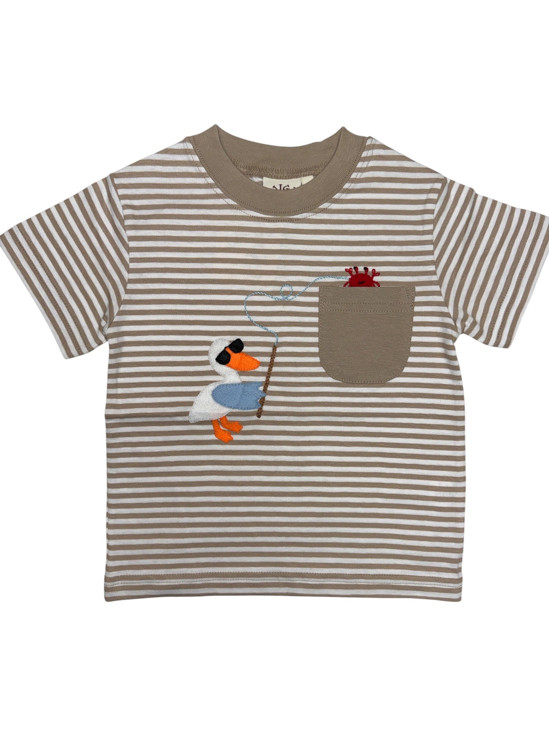 Luigi Tan & White Stripe Shirt W/Pelican Applique T077S-13583 5302