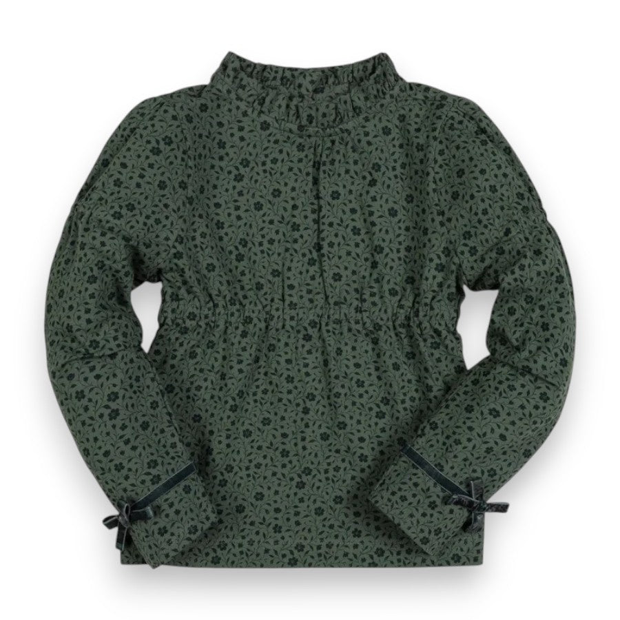 Hope & Henry Timeless Green Floral Ruffle Neck Knit Dress 26HG7082P 5309