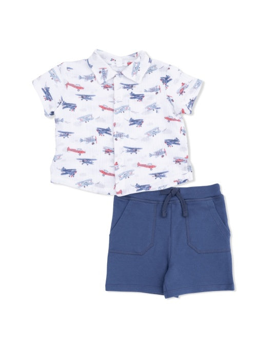 Angel Dear Vintage Planes Polo Button Up W/Everyday Short 5303