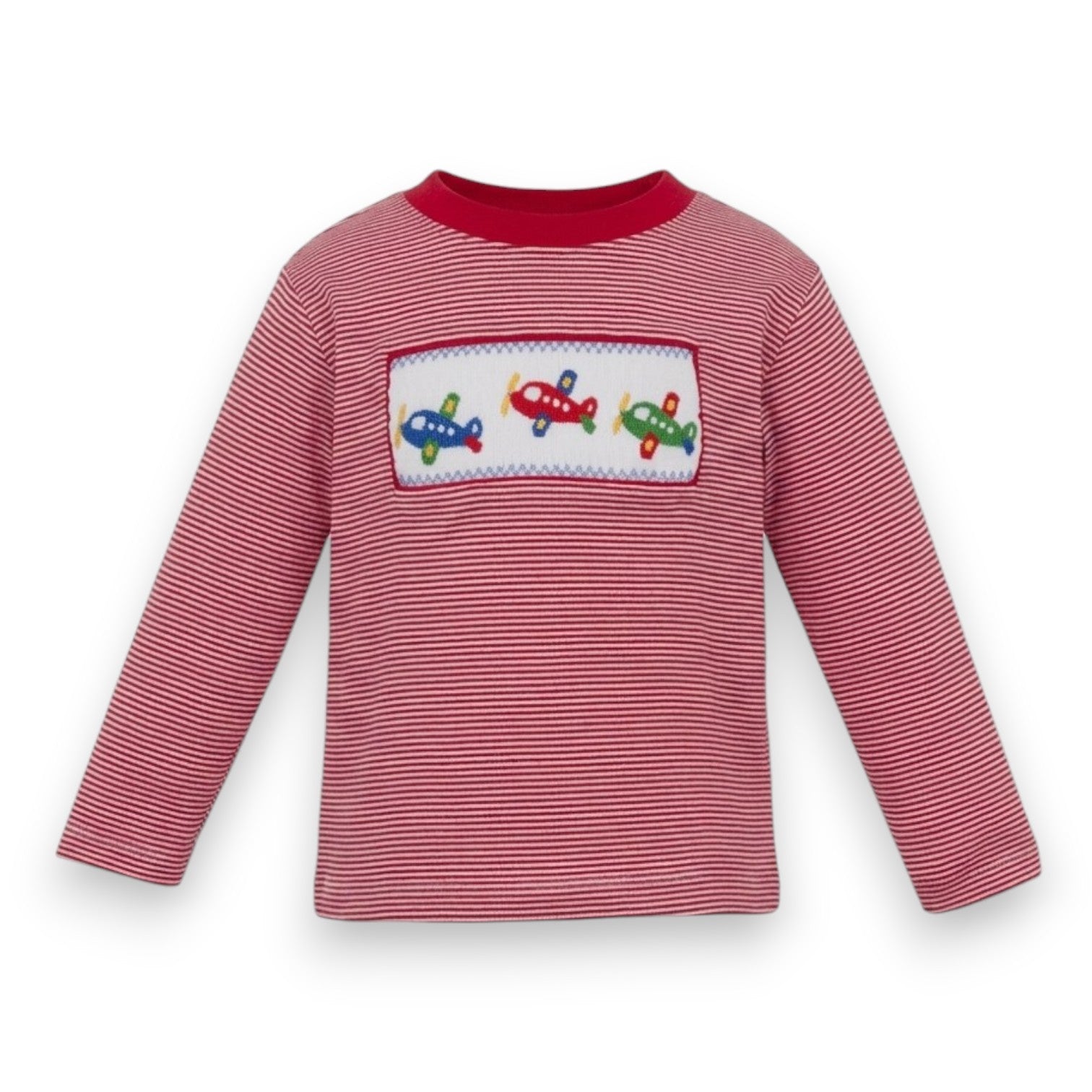 Anavini Airplane Smocked Red Knit Stripe Boy's T-Shirt L/S 552PL-VF26 5307