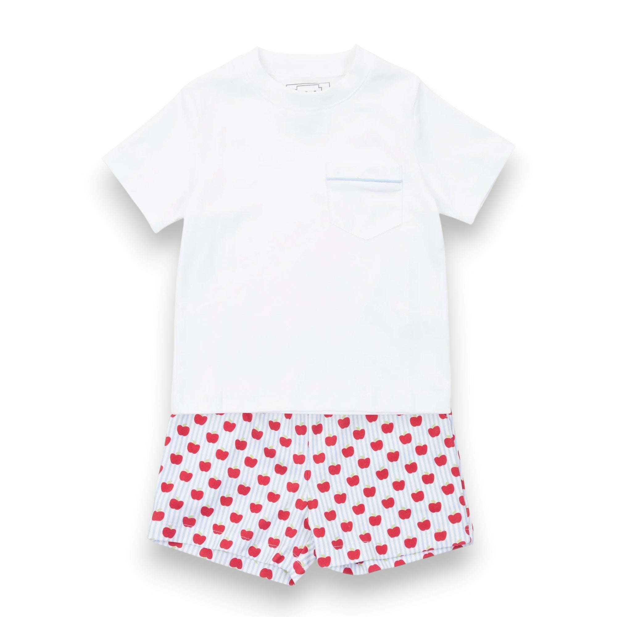 Lila & Hayes Walker Boys' Short Set Schoolhouse Apples Blue 5306