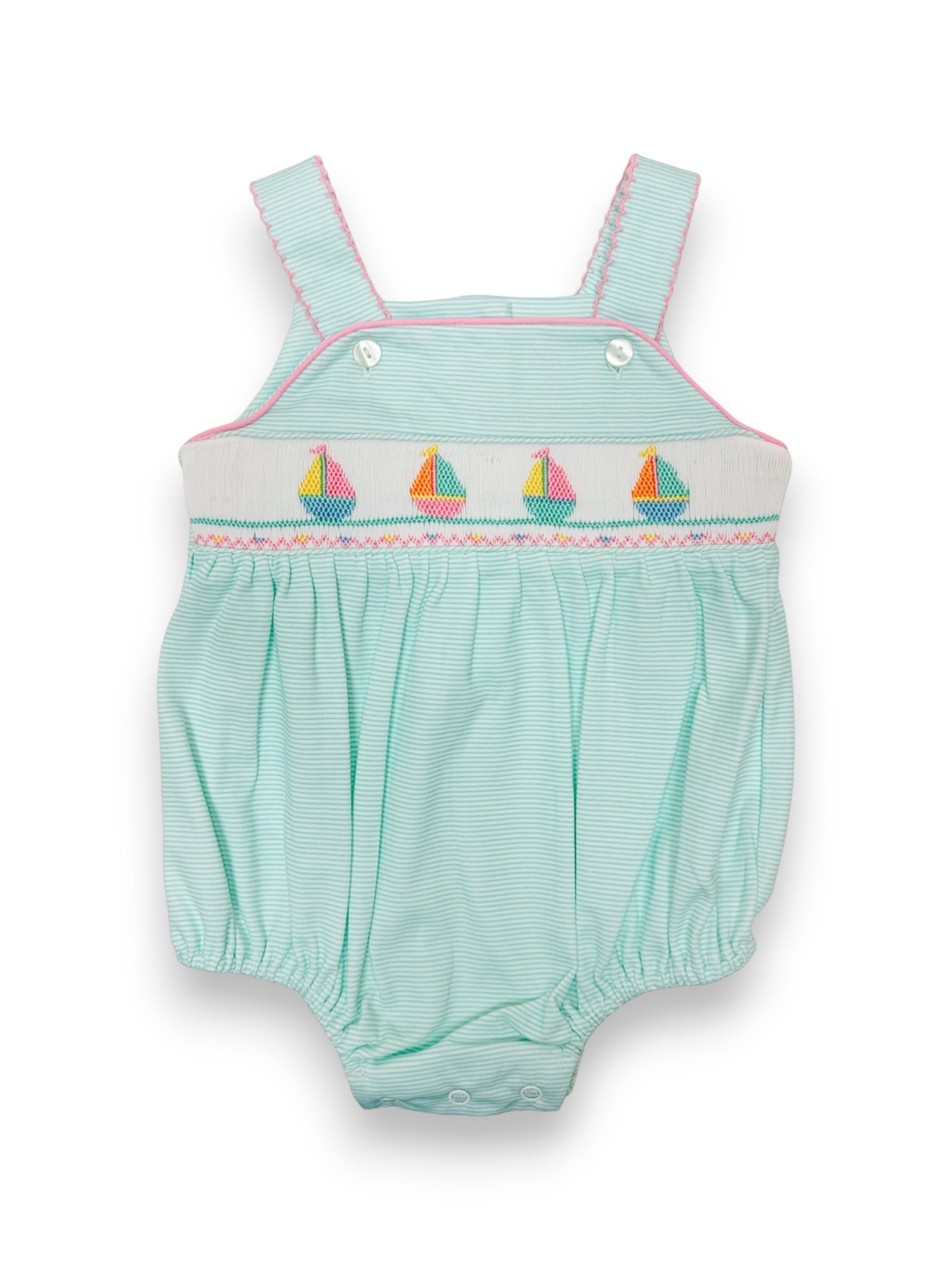 Petit Bebe Sailboats Girl's Aqua Knit Stripe Strap Girl's Sunbubble 435F-MS26 5304