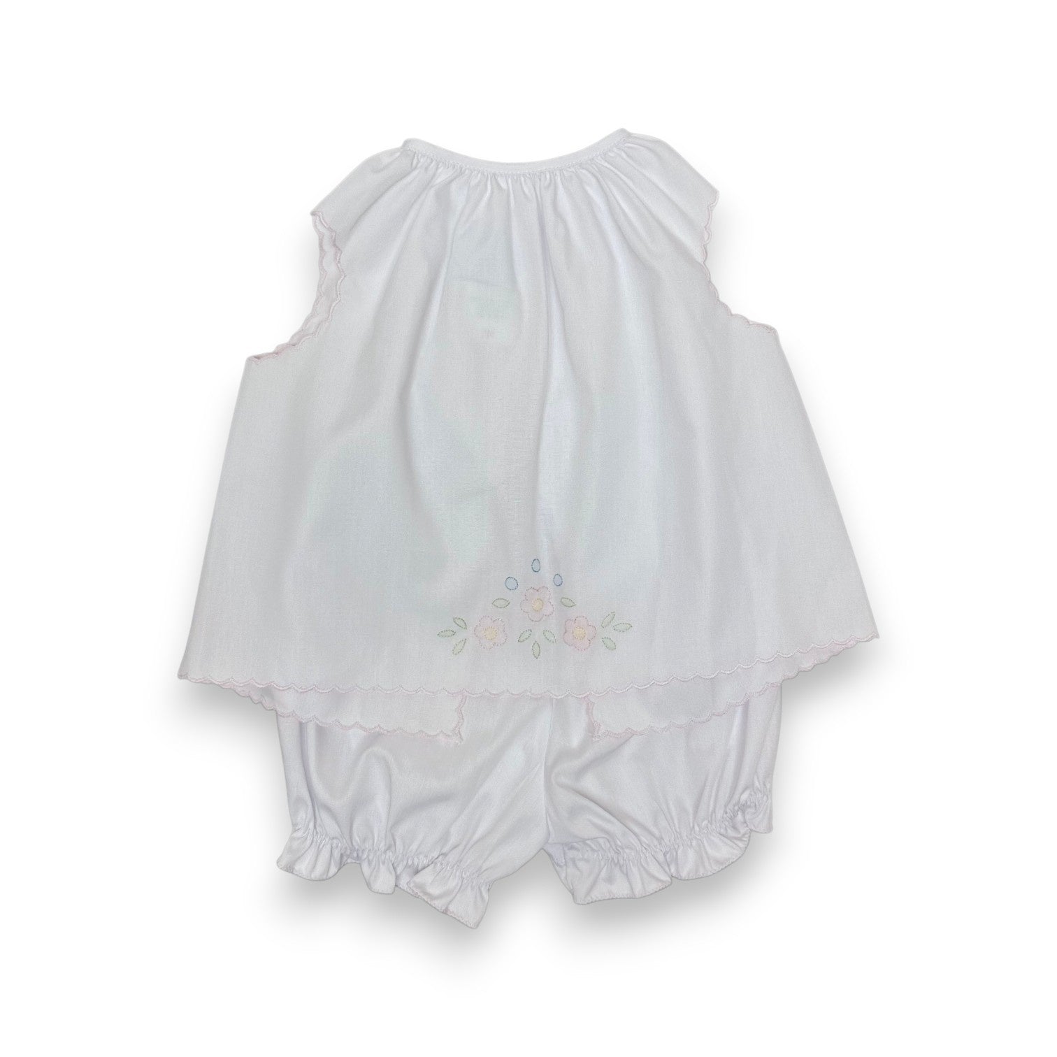 Auraluz 2pc Sleeveless Diaper Set White W/Pink Scallop W/Pink Flowers 600 5304