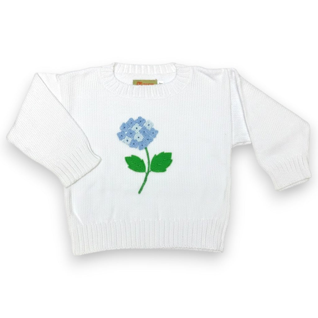 Luigi White Sweater W/Blue Hydrangea & Hydrangea Printed Straight Leggings IP053/IP001P