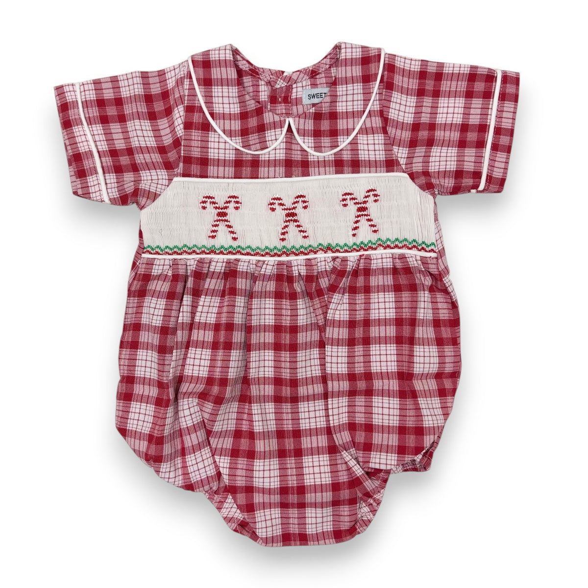 Sweet Dreams Candy Cane Smocked Red Plaid Boy Bubble MT183 5309
