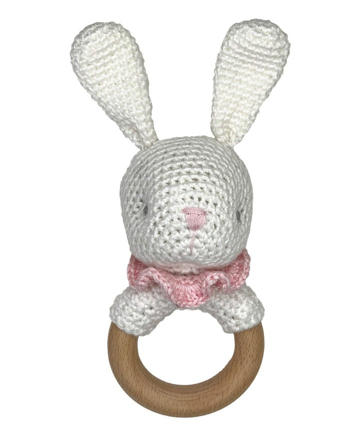 Zubels Bunny Rattle W/Wooden Ring 5212