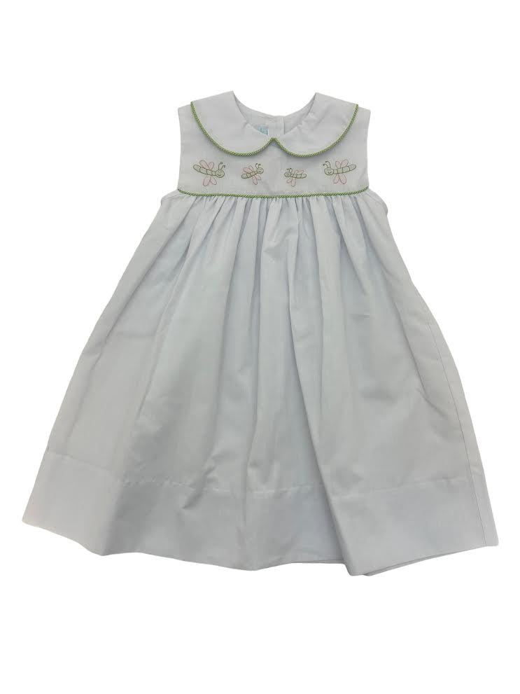 Auraluz White Sleeveless Dress W/Lime Micro Check Trim W/ Dragon Fly 295 5103