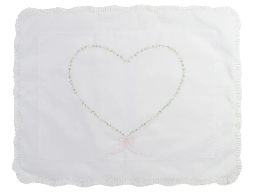 Feltman Brothers White Pillow Case W/Green & Pink Floral Heart 64311 5005