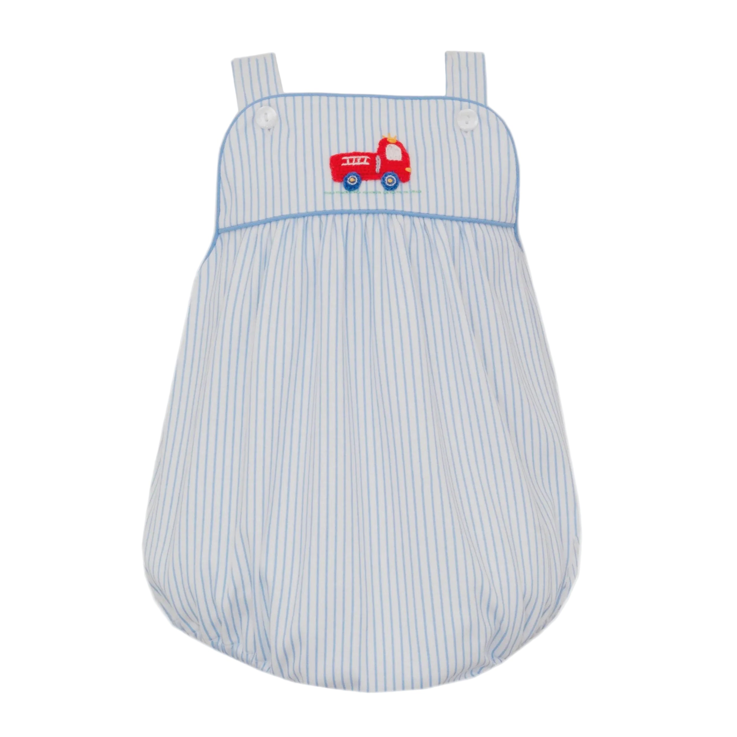 Petit Bebe Firetruck Lt Blue Knit stripe Boy's Strap Bubble 460H-MS26 5303