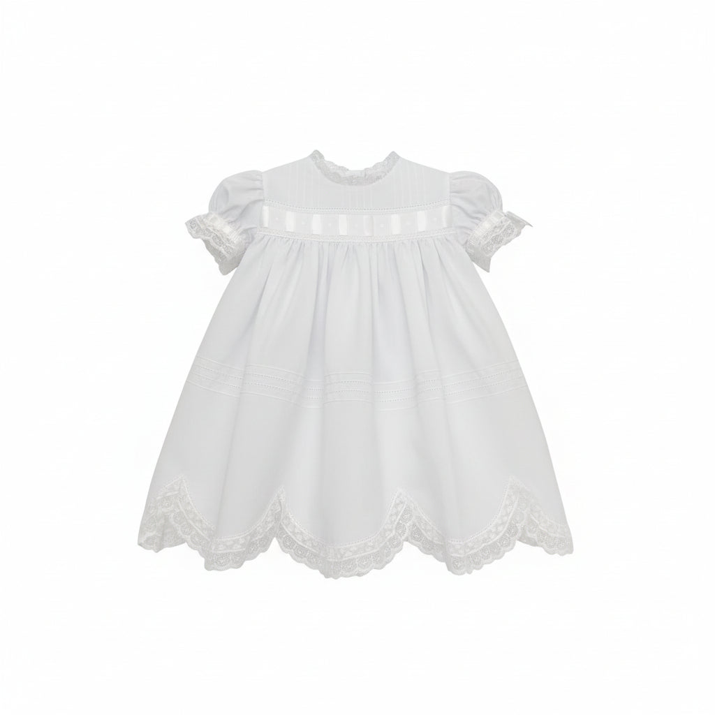 Treasured Memories White Dress W/White Ribbon and Lace XX600