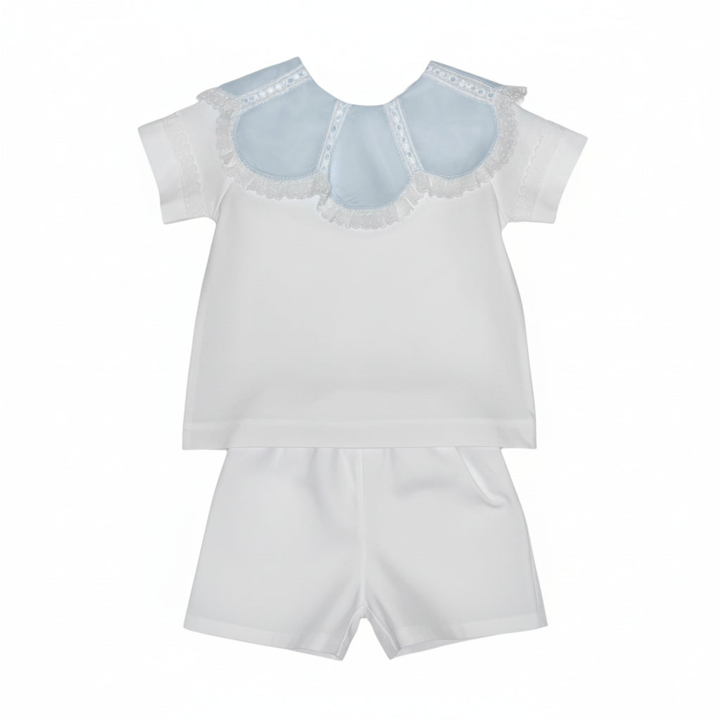Treasured Memories White W/Light Blue Scalloped Collar W/White Lace Walking Short Set S26933 5212