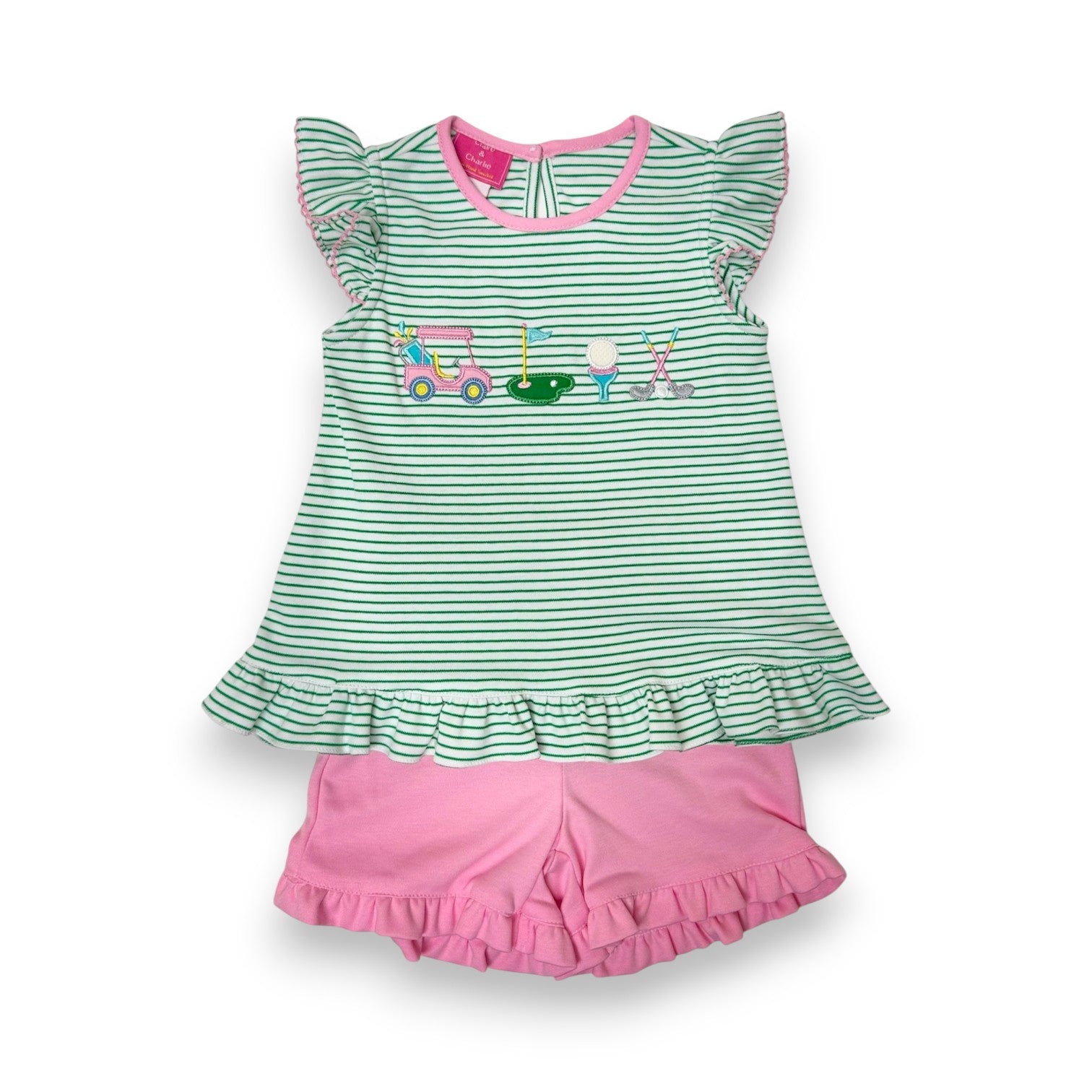 Claire & Charlie Golf Girls Green Knit Stripe Short Set 5010X-CS26