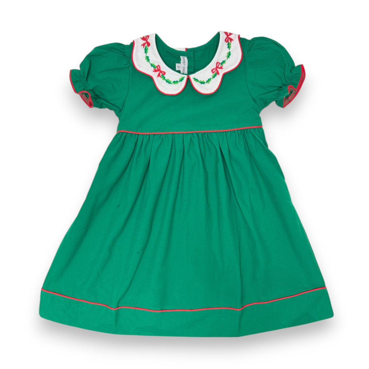 Sweet Dreams Bow & Holly Scallop Collar Hunter Green Dress TT1497