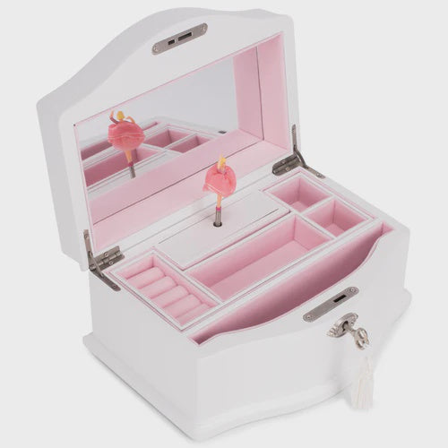 Magnolia Cottage Garden White w/Ballerina 9x6 Wood Musical Jewelry Box