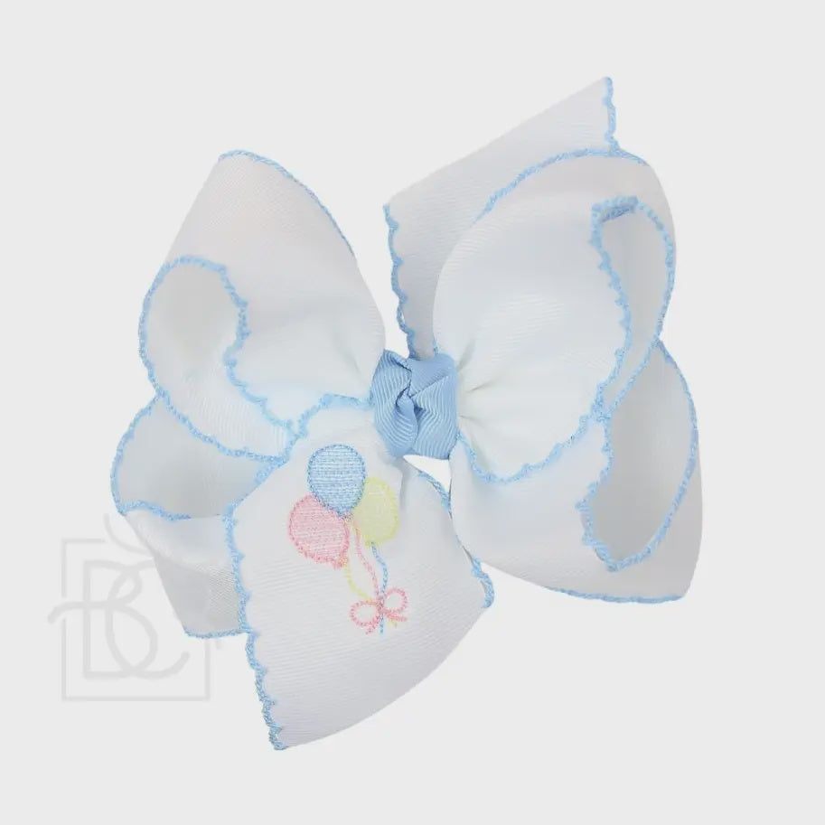 Beyond Creations Embroidered Pastel Balloons w/ Light Blue Crochet Edge Bow