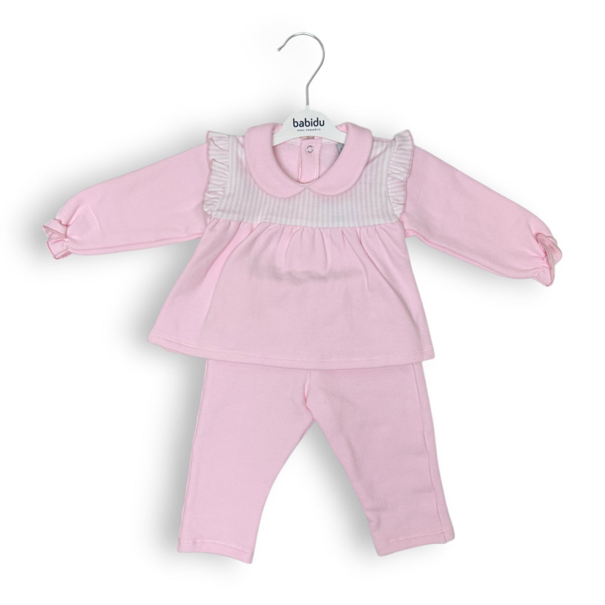 Babidu Pink Cotton 2pc Set W/White/Pink Stripe Yoke 62134 5309