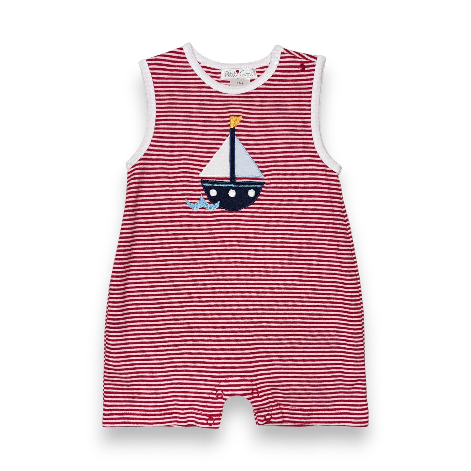 Petit Ami Boy Sunsuit Red/White Stripe Sailboat appl. 6745 5303