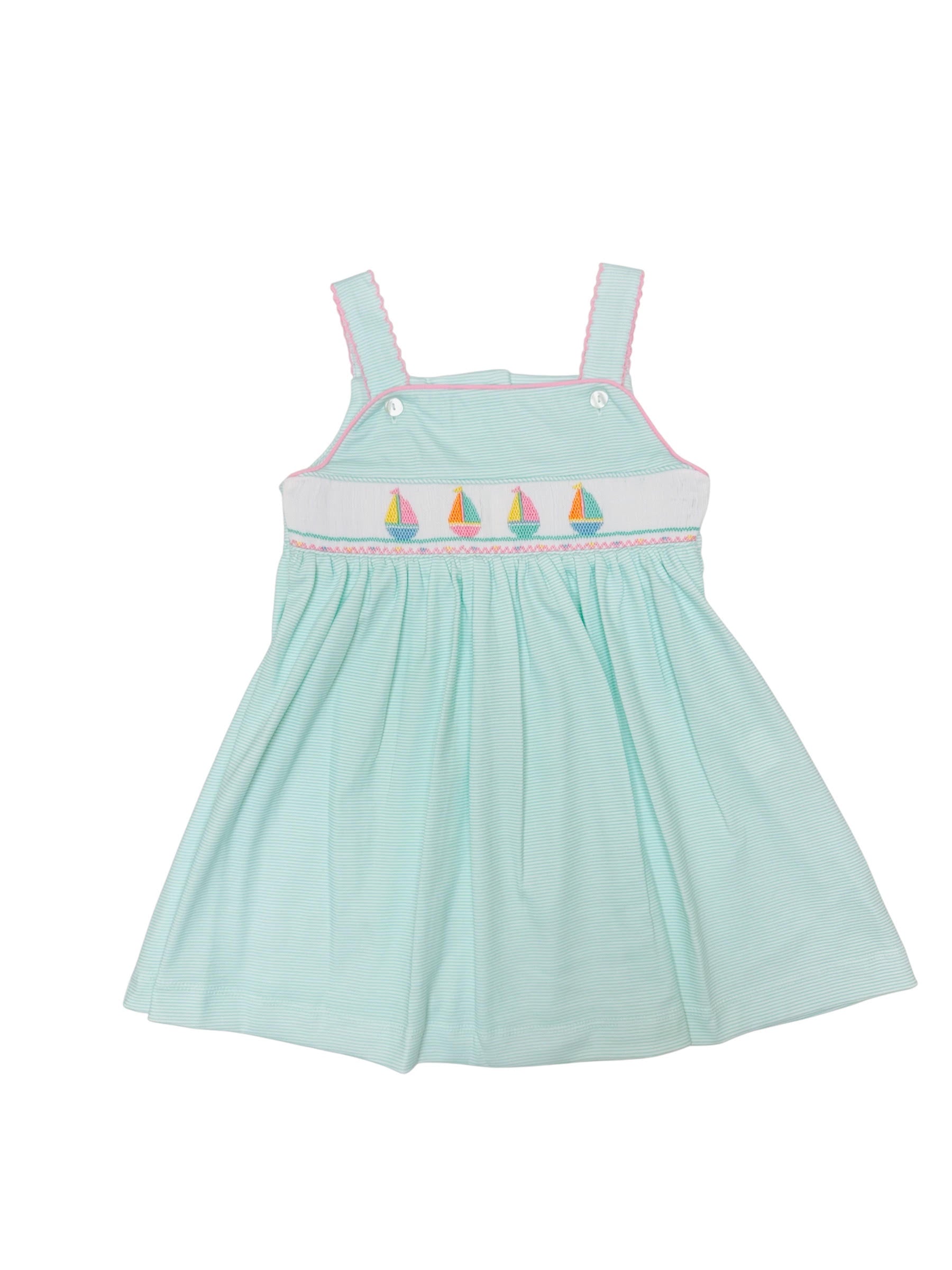 Sailboat Smocked Knit Stripe Strap Dress