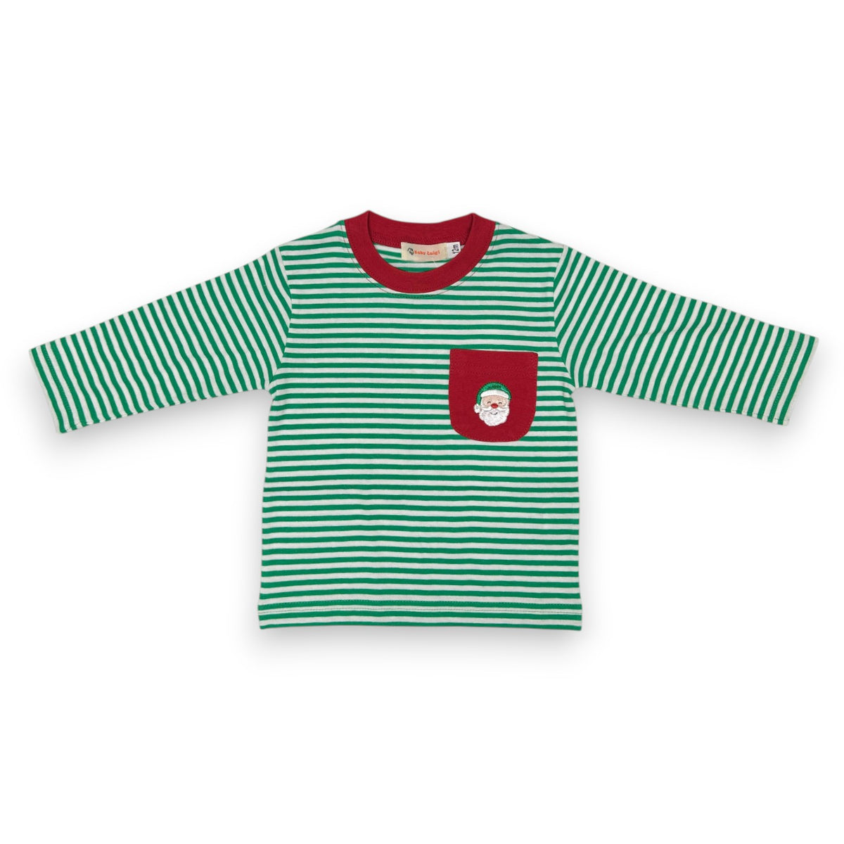 Luigi Green/White Stripe knit Shirt W/Santa Head on Pocket 5310