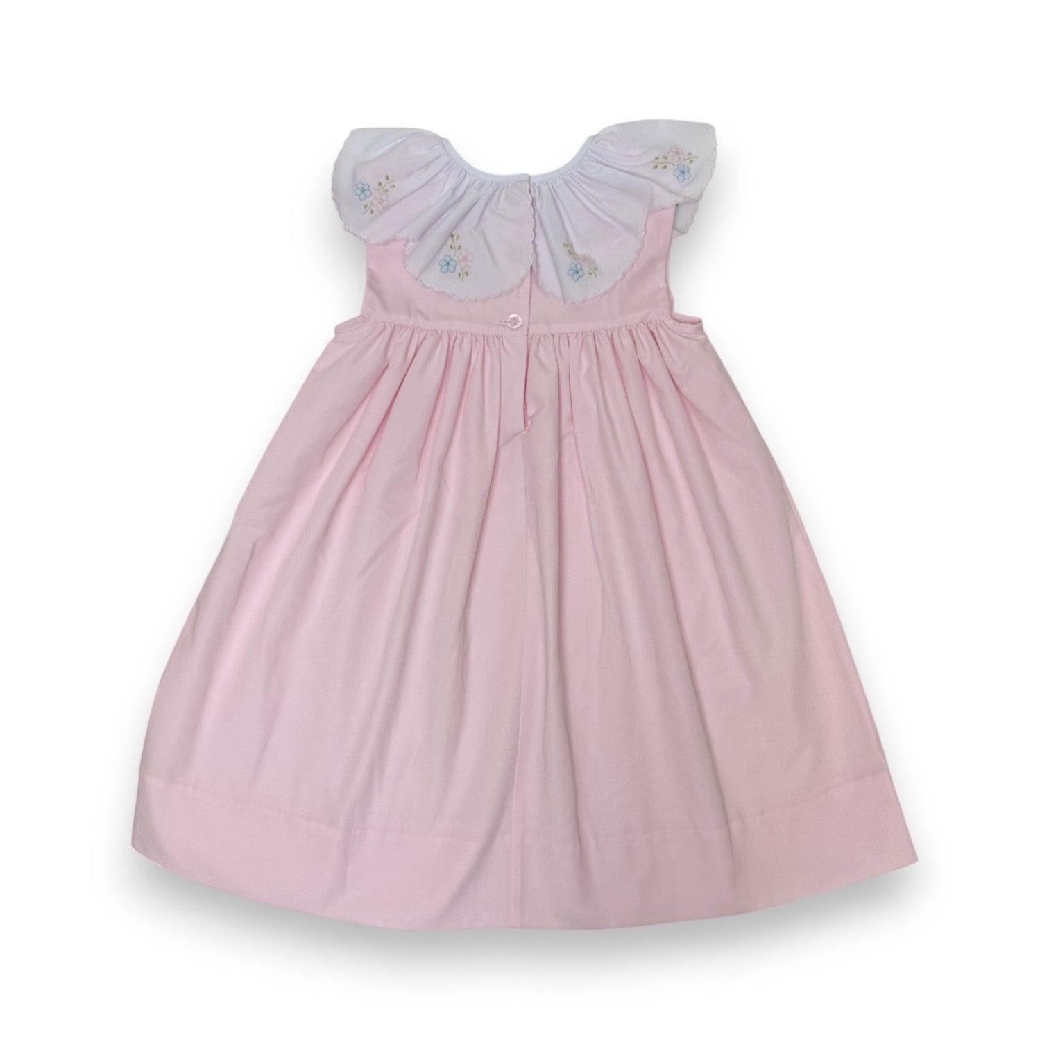 Auraluz Sleeveless Dress Pink W/Scallop Trim Ruffle Pink Flower Shadow Emb 2209