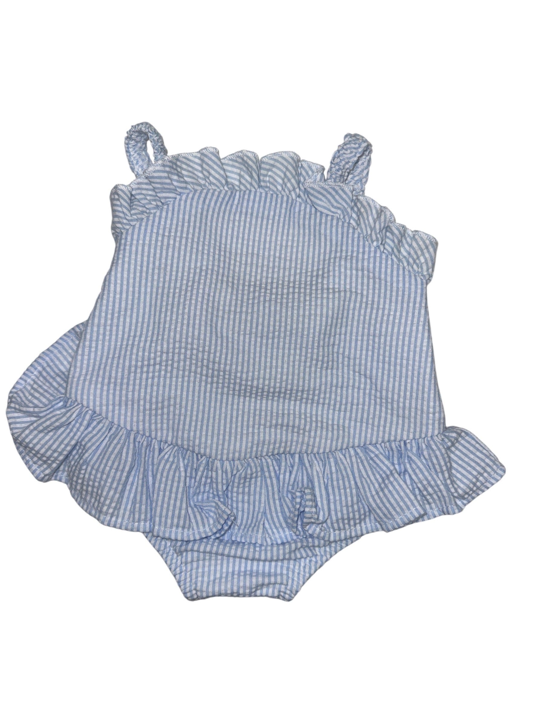 Bailey Boys Blue Stripe Seersucker 1pc Swim W/Ruffle 26400-GSWR