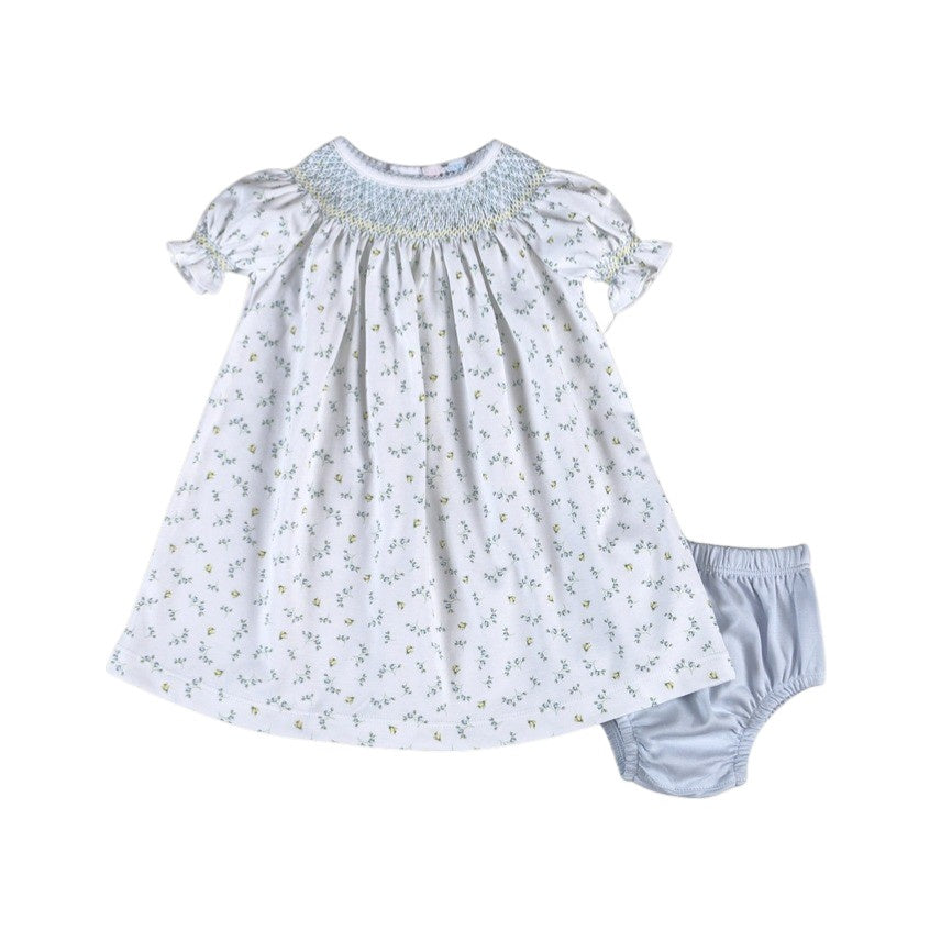 Baby Loren Mia Blue Floral Pima Hand Smocked Bishop Dress MIA-840 5302