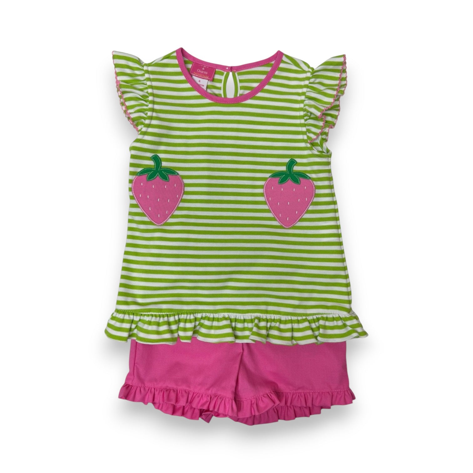 Claire & Charlie Strawberry Lime Green Knit Stripe Short Set 5012X-CS26 5303