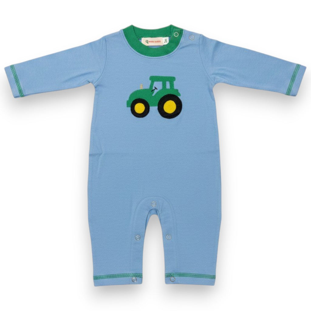 Luigi L/S Jersey Romper W/Tractor Applique Blue/GreenOE072-13429