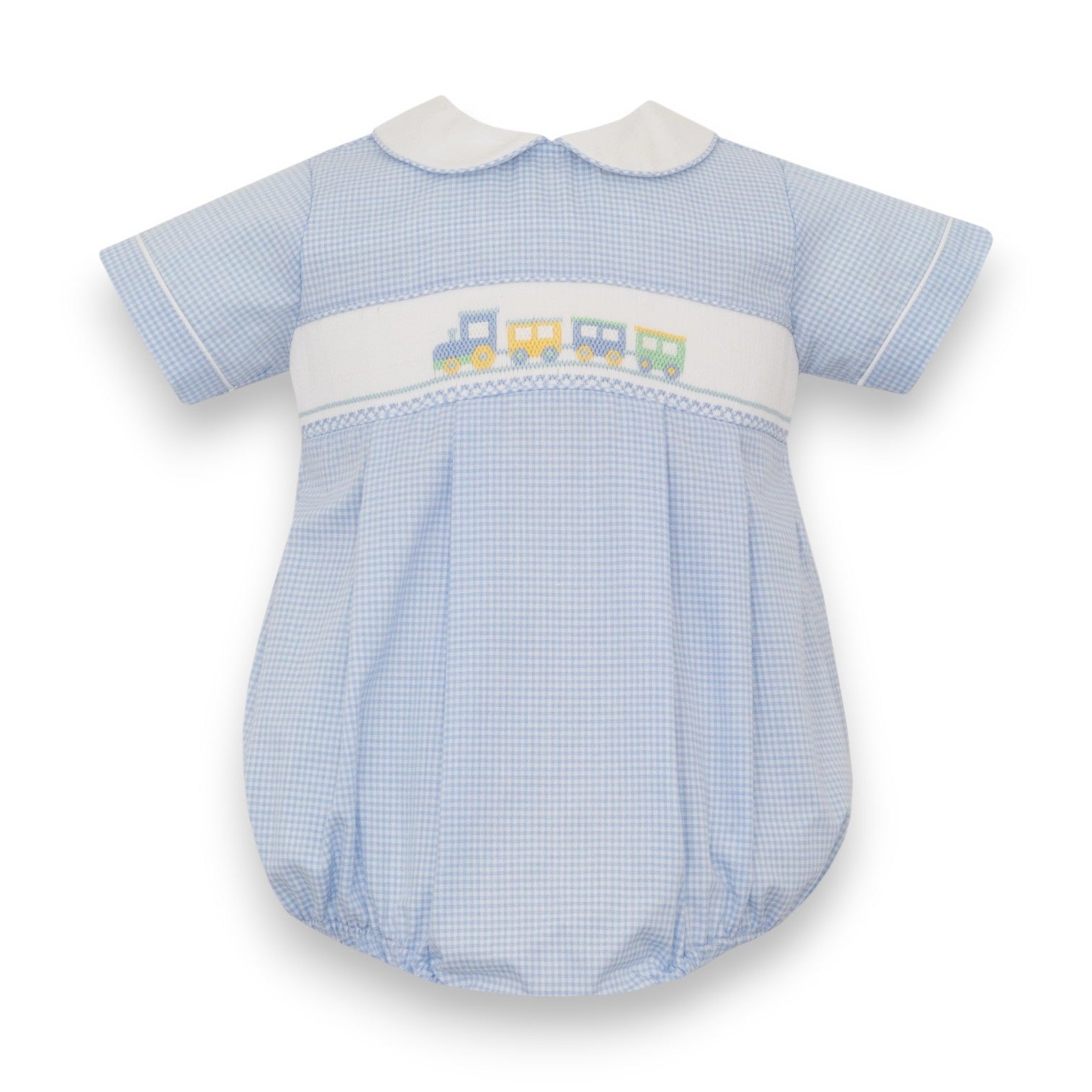 Petit Bebe Train Lt Blue Gingham Boy's Bubble 116BB-MS26 5303