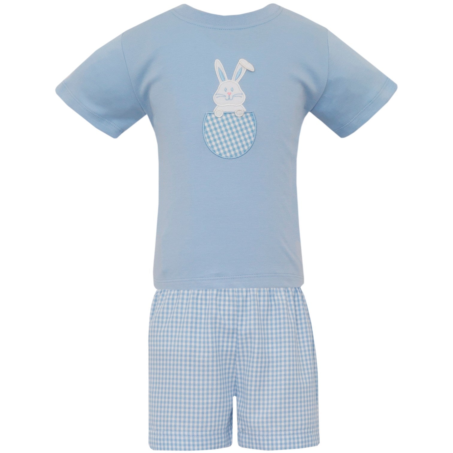 Claire & Charlie Bunny Lt Blue Knit Boy's T-Shirt & Blue Gingham Shorts 5001P/SB 5212