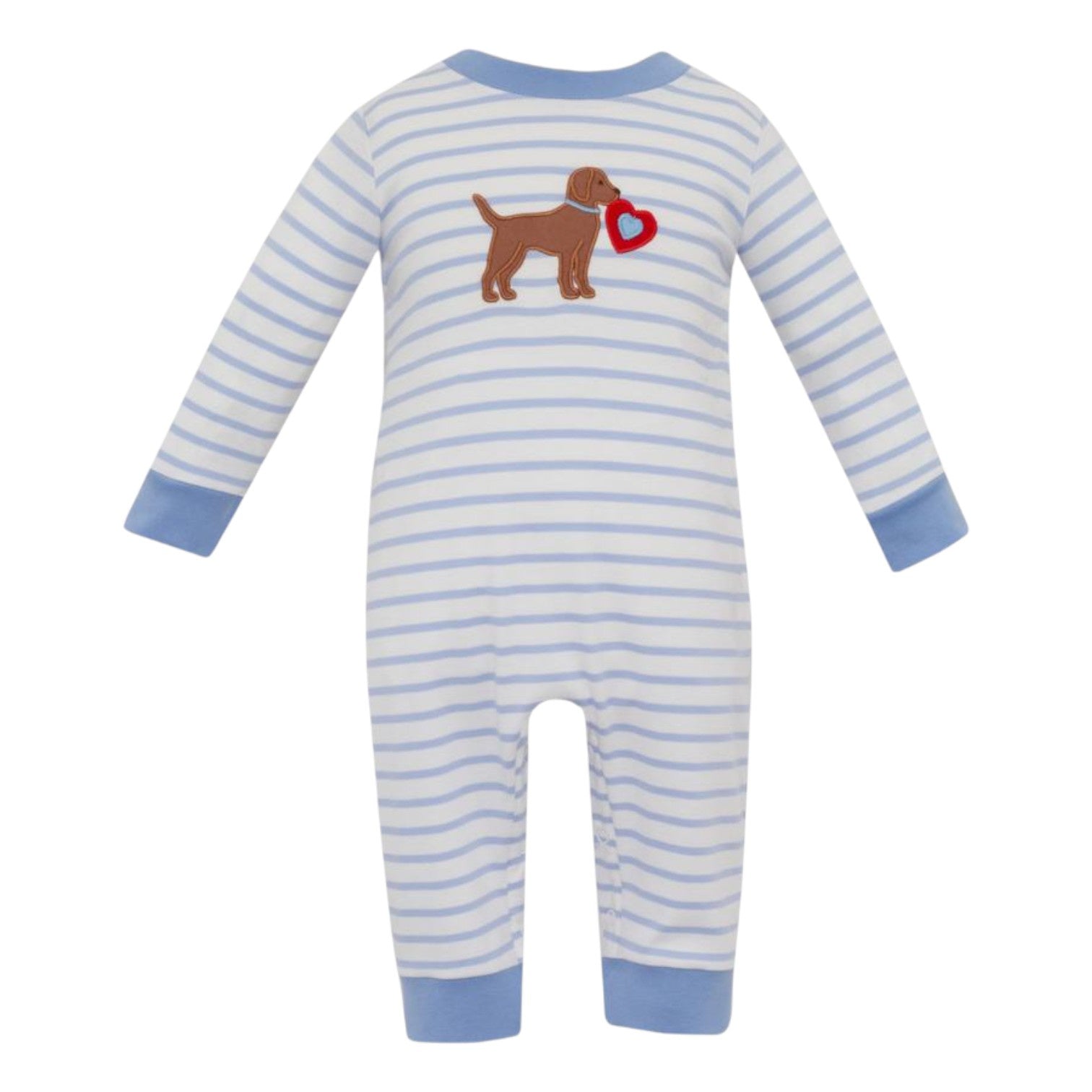 Claire & Charlie Valentine Lt Blue Stripe Boys long Romper L/S 5040H2-CH25 5212