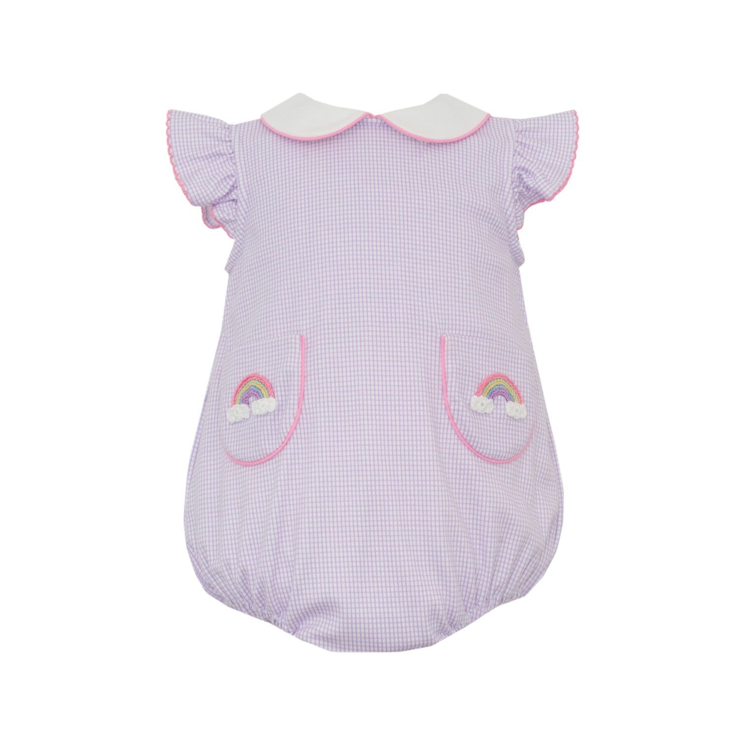 Petit Bebe Rainbow Lilac Knit Gingham Sleeveless Sunbubble W/White Collar 456F-MS26 5301