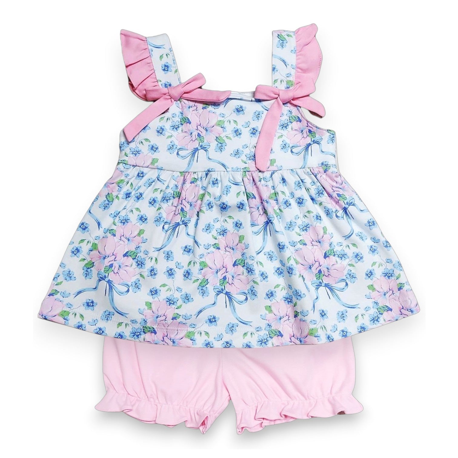 Little Threads Blue Spring Flowers Girl's Bloomer Set M-25-185