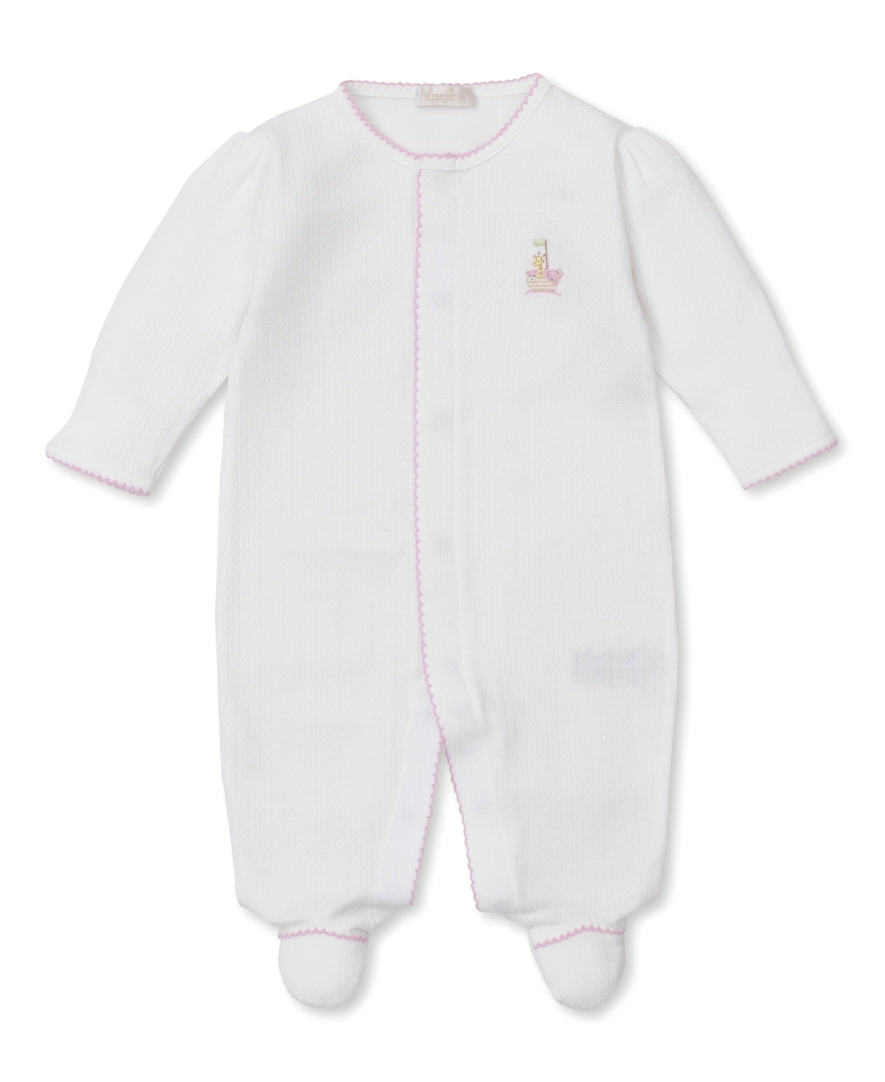 Kissy Kissy Premier Noah's Ark Footie W/Hand Emb White/Trim 5207