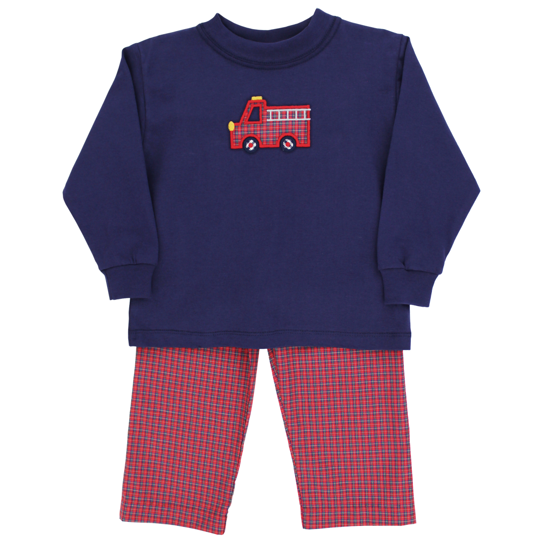 Bailey Boys Little Plaid Firetruck Boys Pant Set 26505-PTSB 5306